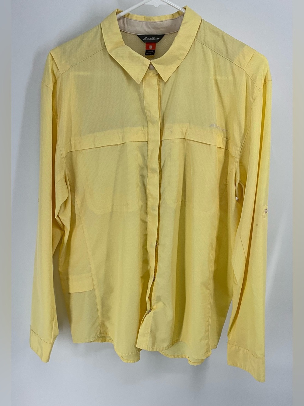 Eddie Bauer men’s Yellow Lightweight SPF Top with Orange Accent L
